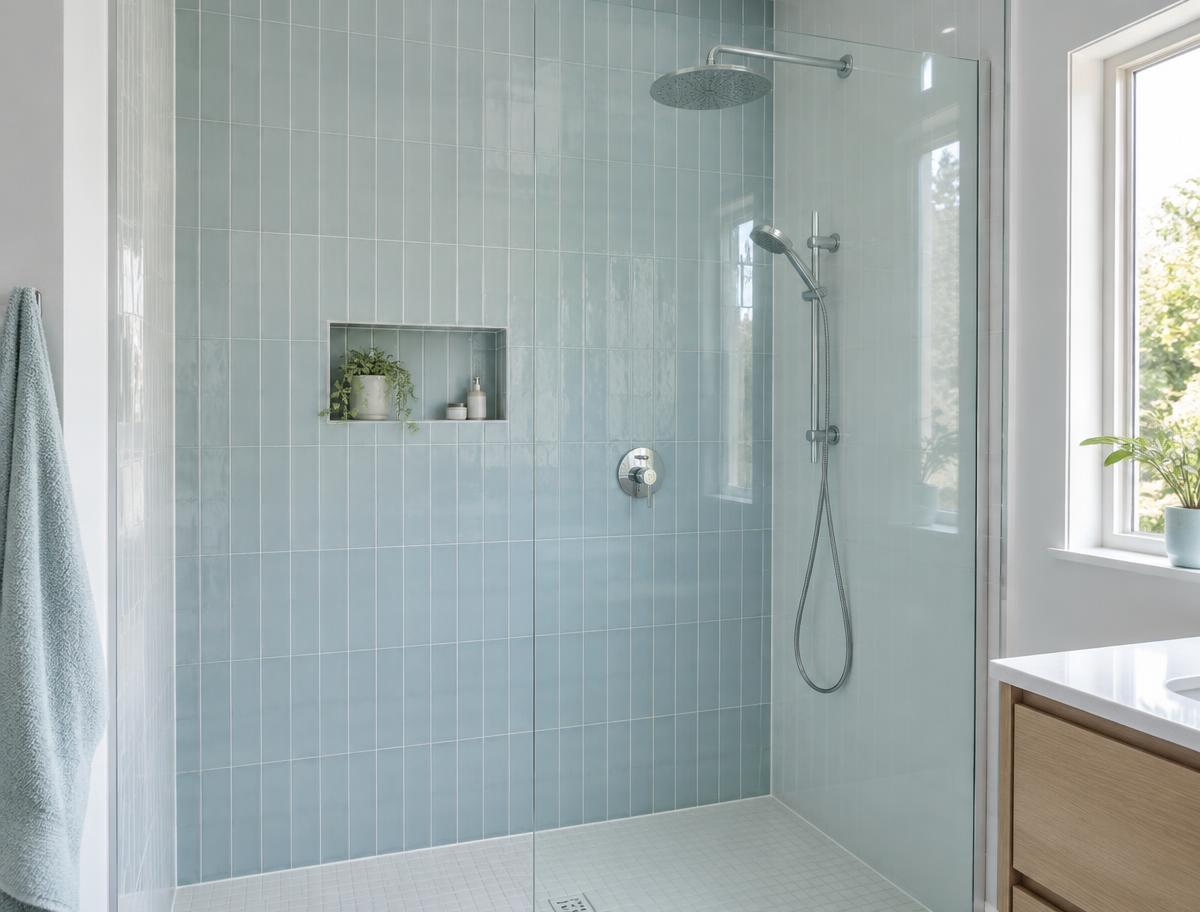 Auckland bathroom refresh with shower area and feature wall tiling
